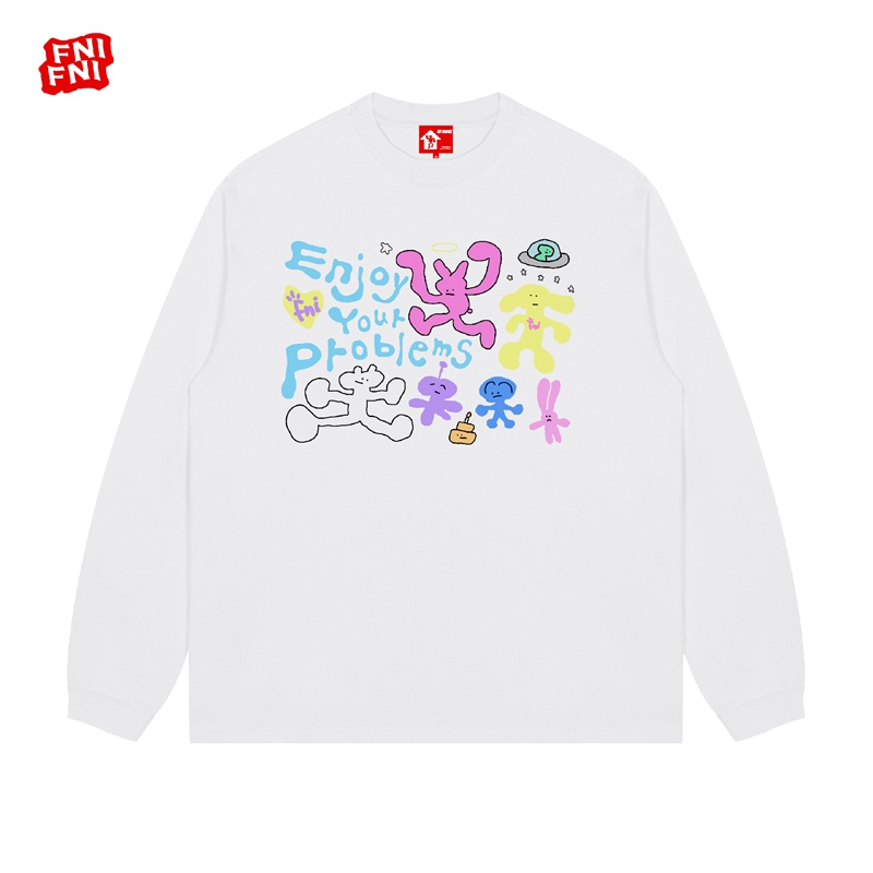 FNI红标（童趣涂鸦）纯棉T恤男女同款美式圆领长袖上衣秋冬新款直喷