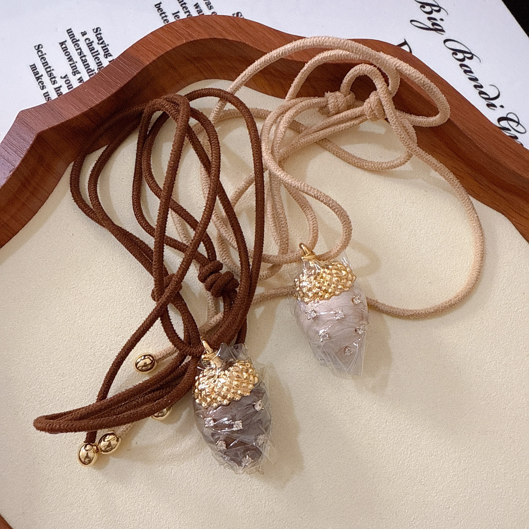 铜合金木质项链 松果项链可调节 双色毛衣链