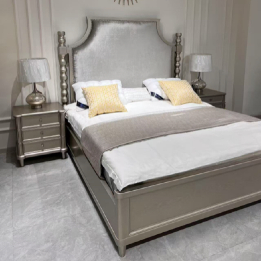 现货美式轻奢实木床香槟金双人床复古1.8米莫里印象家具定制简约