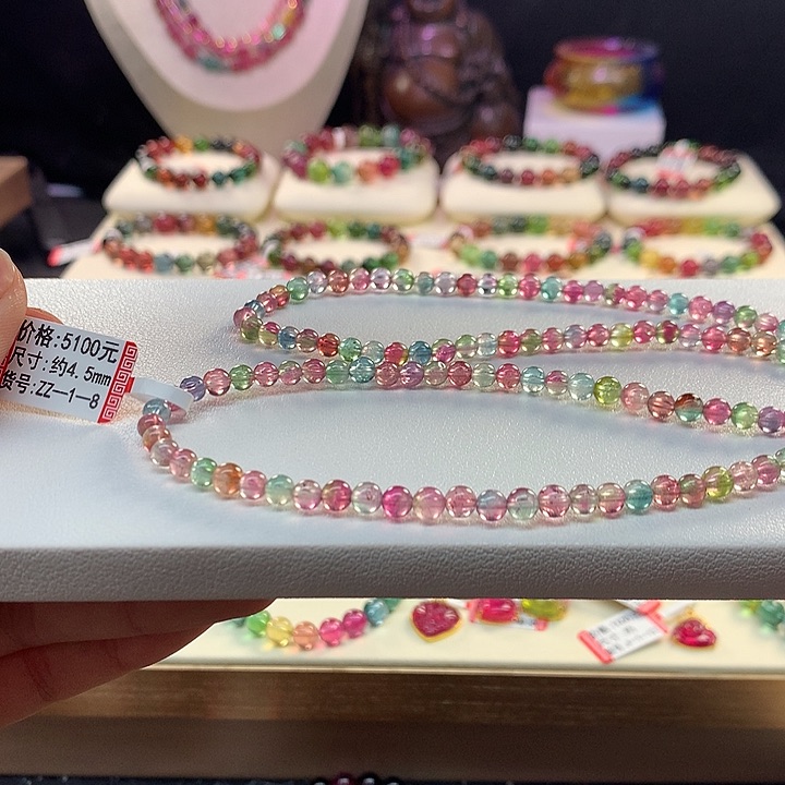 西瓜碧玺手链未镶嵌负*西瓜手串4.5mm