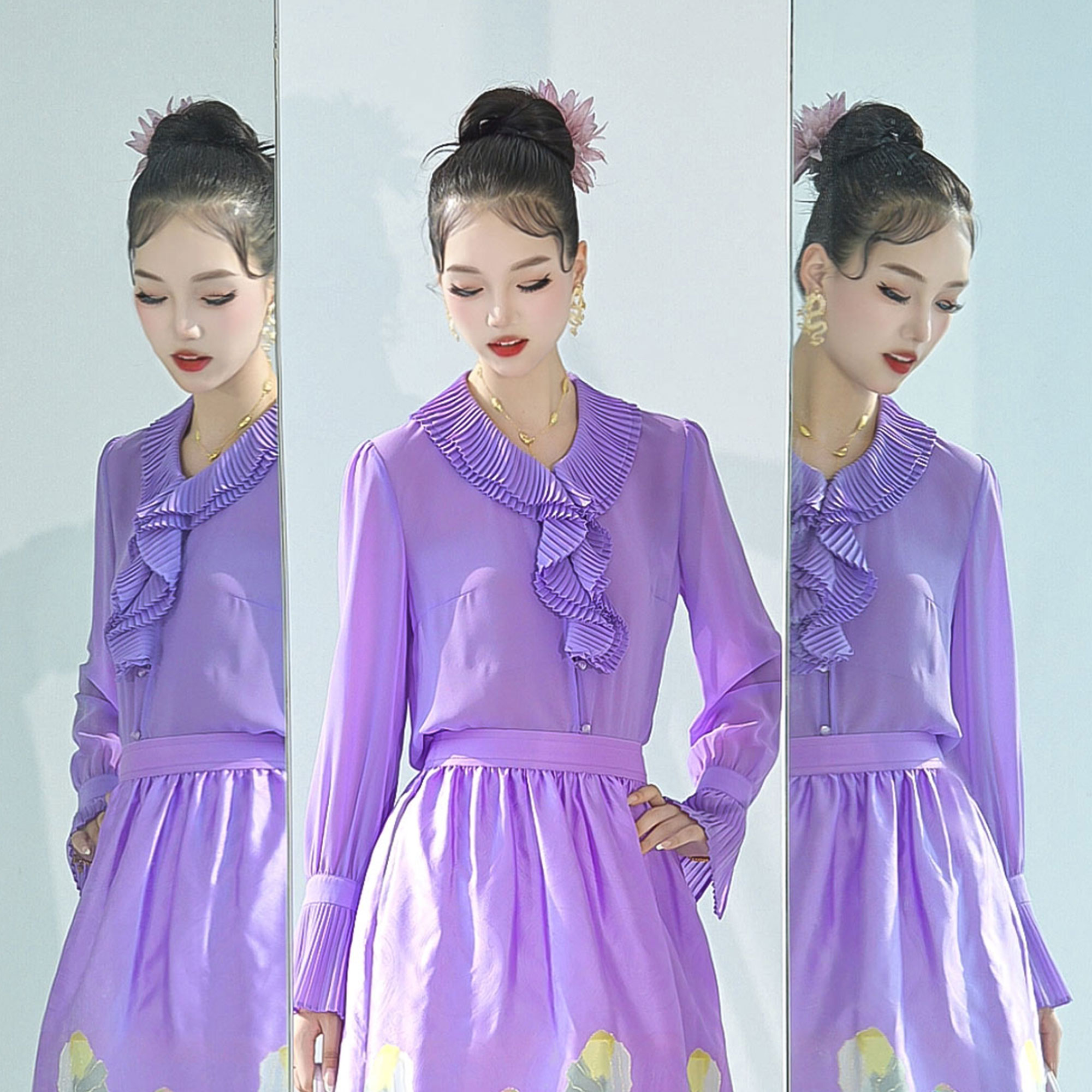 XIANPIN/鲜品【紫色】压褶衬衫