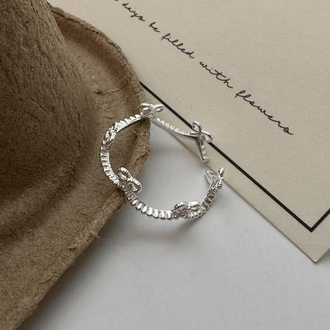 925银戒指 日韩厂时尚百搭ins波浪蝴蝶结银戒指11～16码