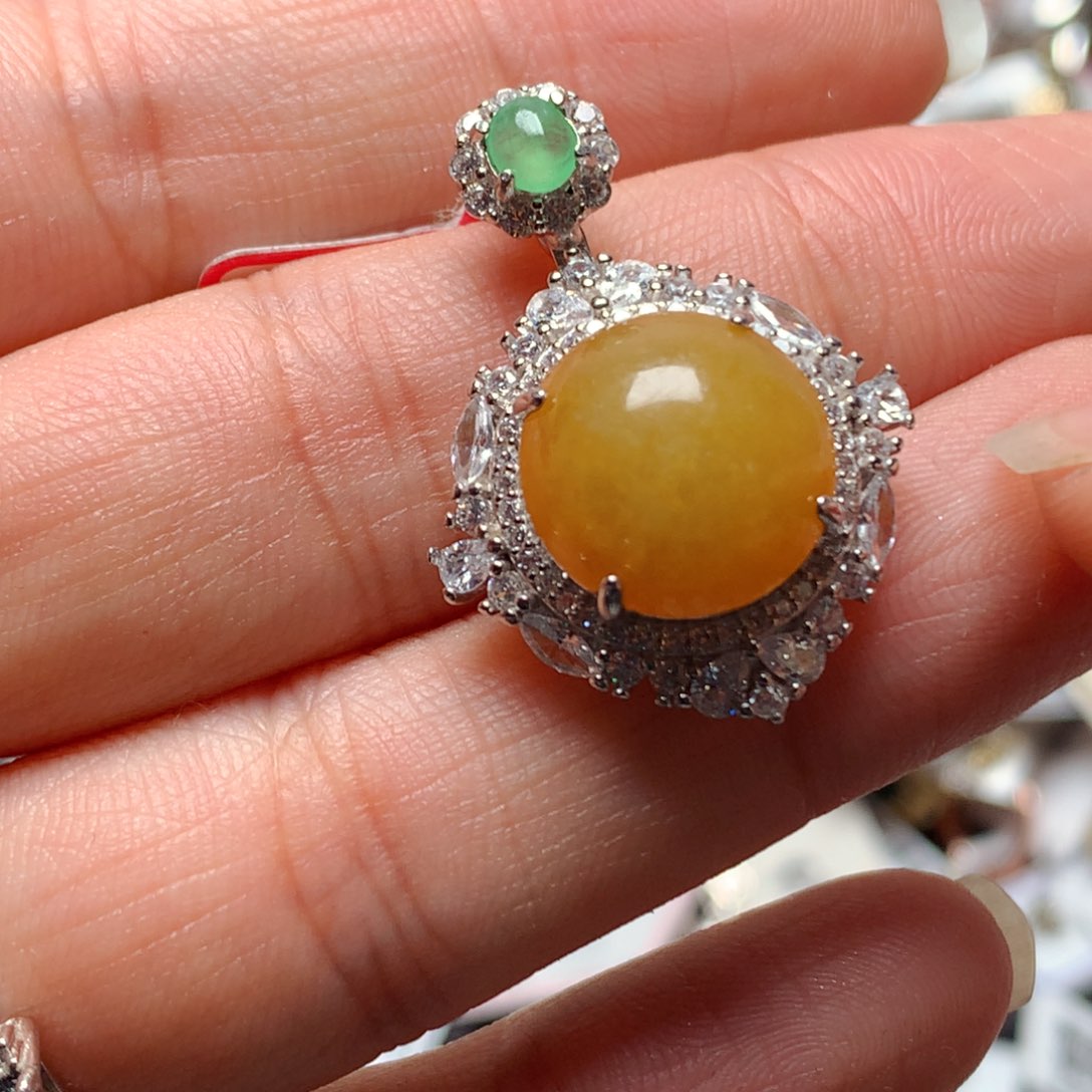 翡翠戒指银S925镶嵌天然翡翠吊坠