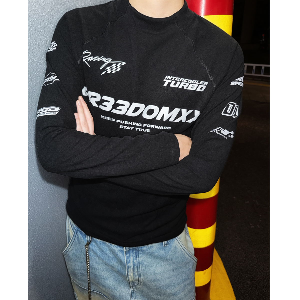 A【打底训练服】秋冬印花棉潮流美式单穿打底宽松运动长袖T恤男女