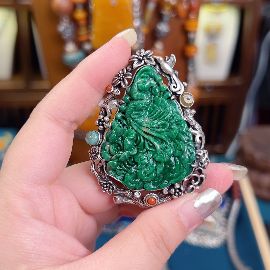 翡翠银S925镶嵌戒指/指环国风