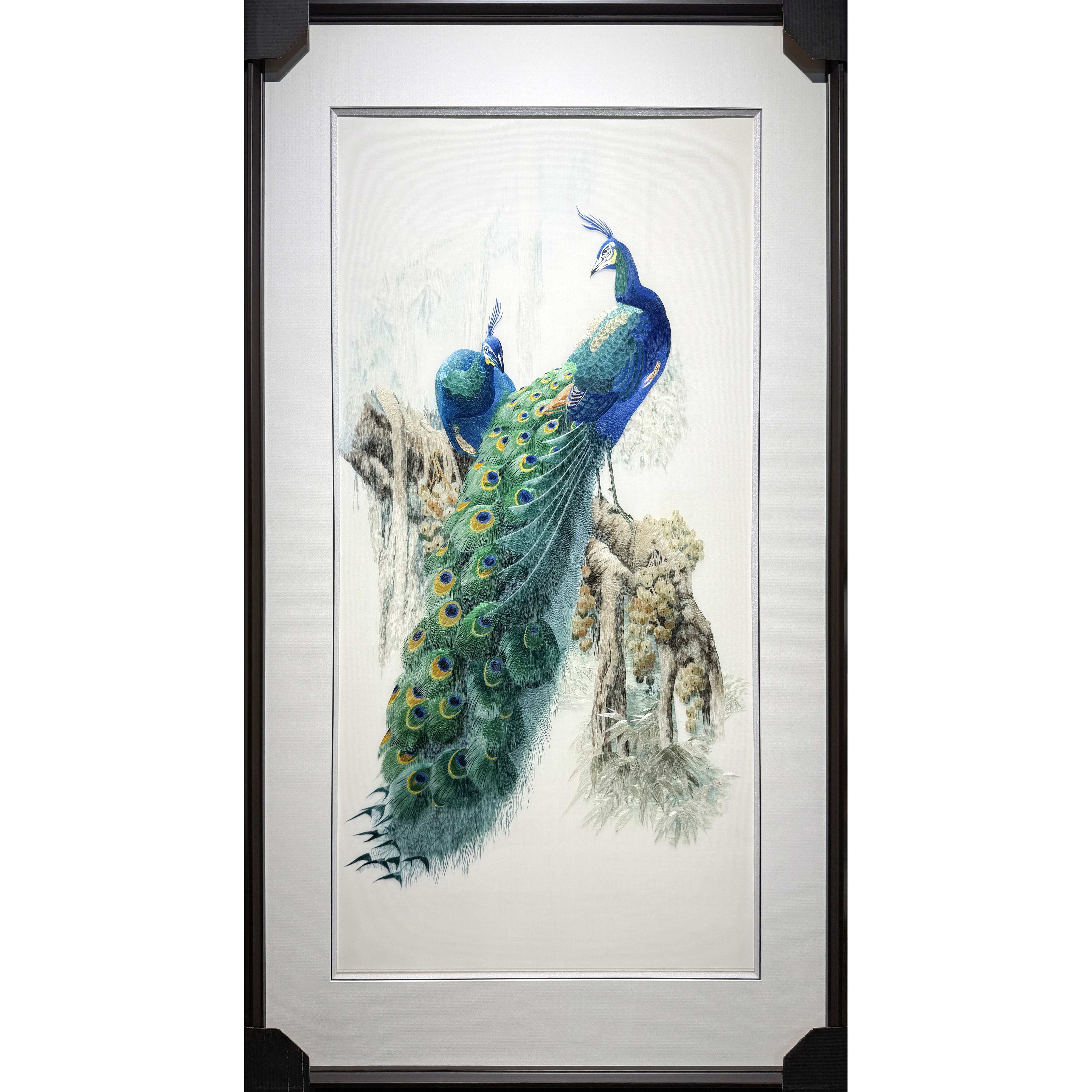 【枇杷孔雀】纯手工刺绣苏绣精品2-4丝孔雀玄关走廊茶画芯50*100cm