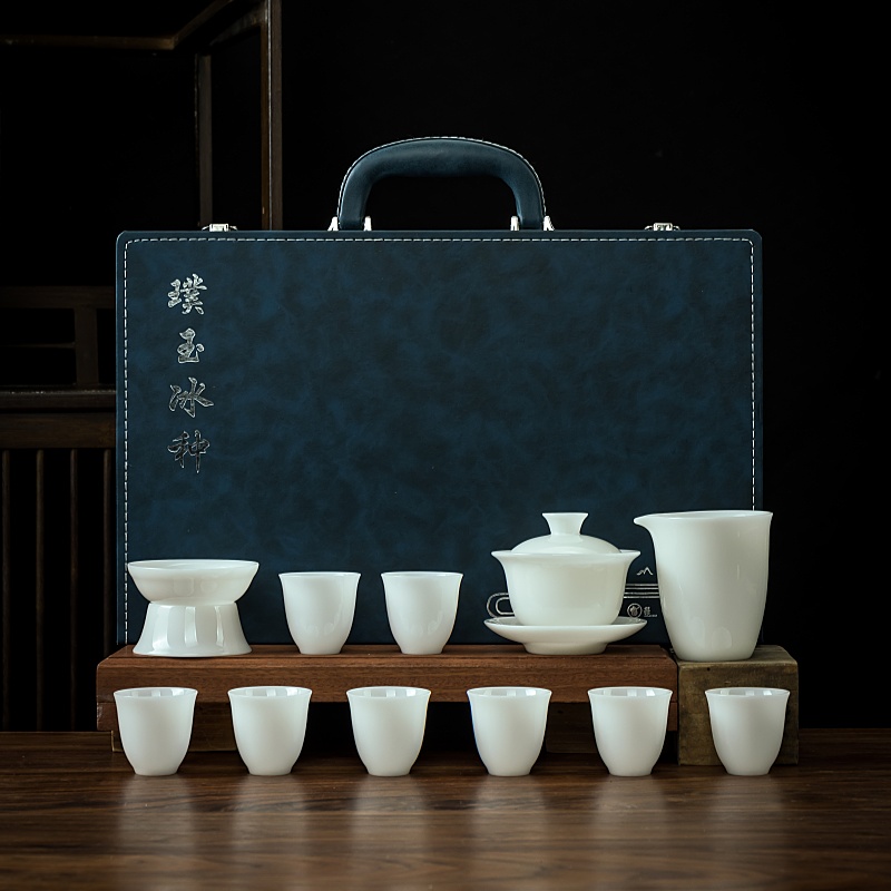 高端新款璞玉瓷家用泡茶功夫茶具泡茶盖碗整套茶具送礼家用陶瓷套