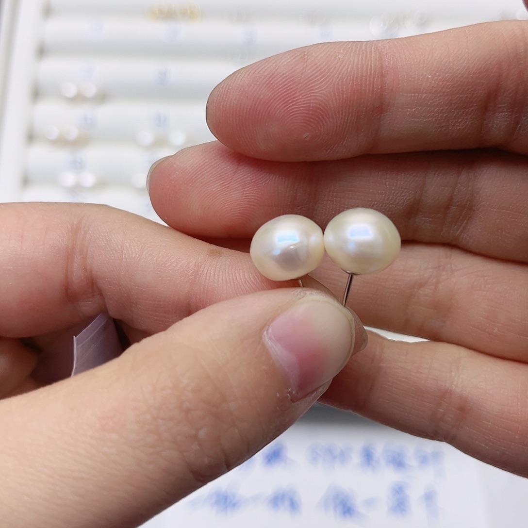 淡水珍珠耳饰银S925镶嵌九*一