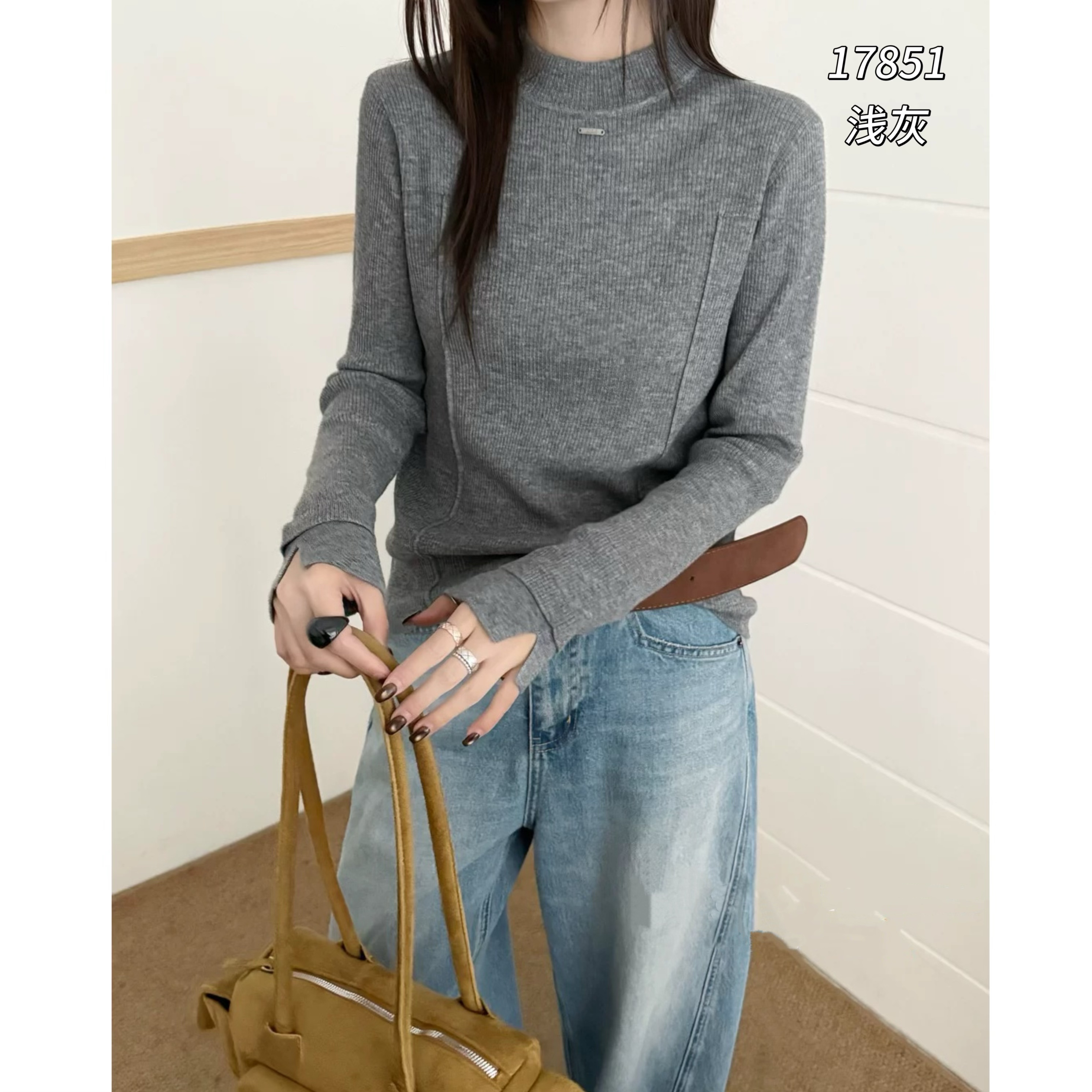 17851（部分无水洗唛，介意慎拍）WANGDAN腰带线基础版打底针织衫