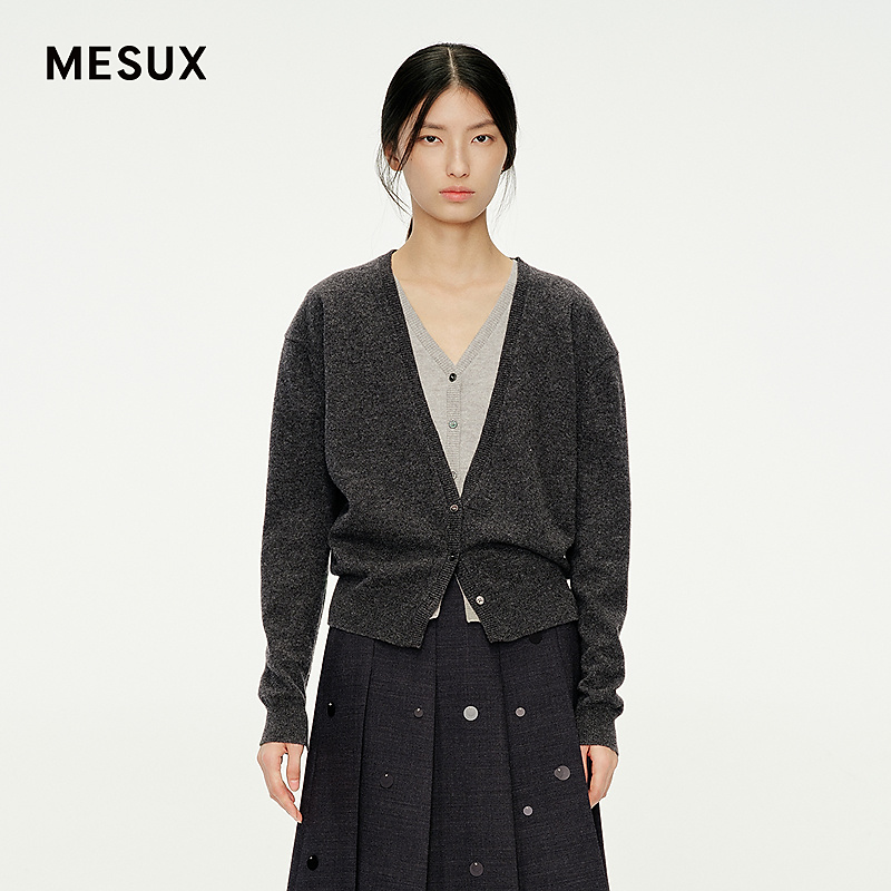 【李小冉同款】MESUX米岫美丽诺羊毛V领百搭长袖开衫毛衣MNWUE503