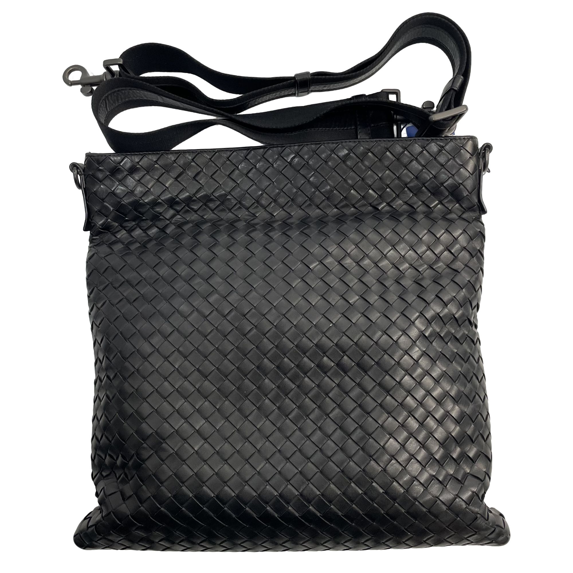 95新 BOTTEGA VENETA/葆蝶家 95新Bv黑色全皮手工编织斜挎单肩包