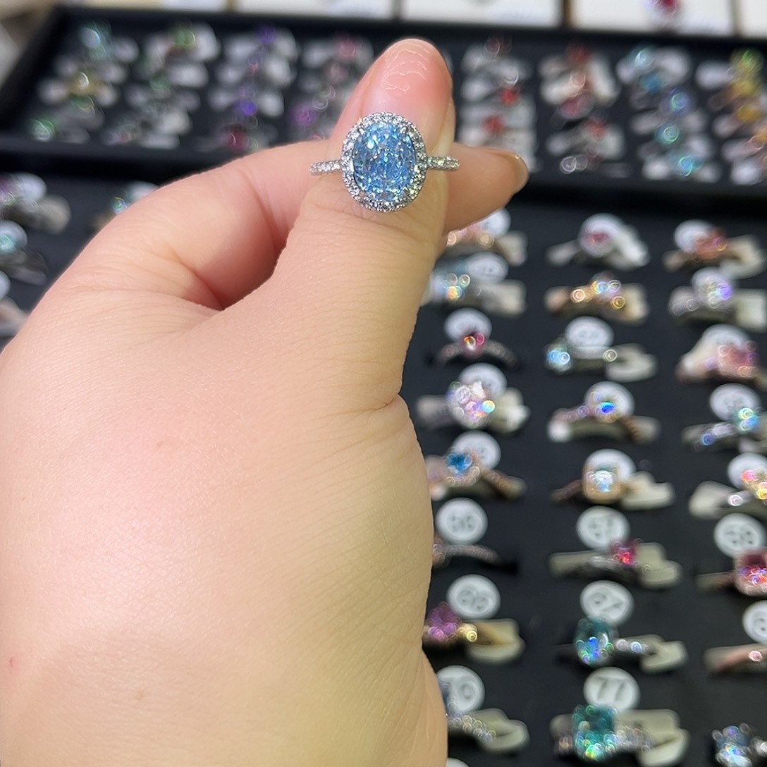 莫桑石非金属SH K白单排微镶鸽子蛋天空蓝冰花三卡-15