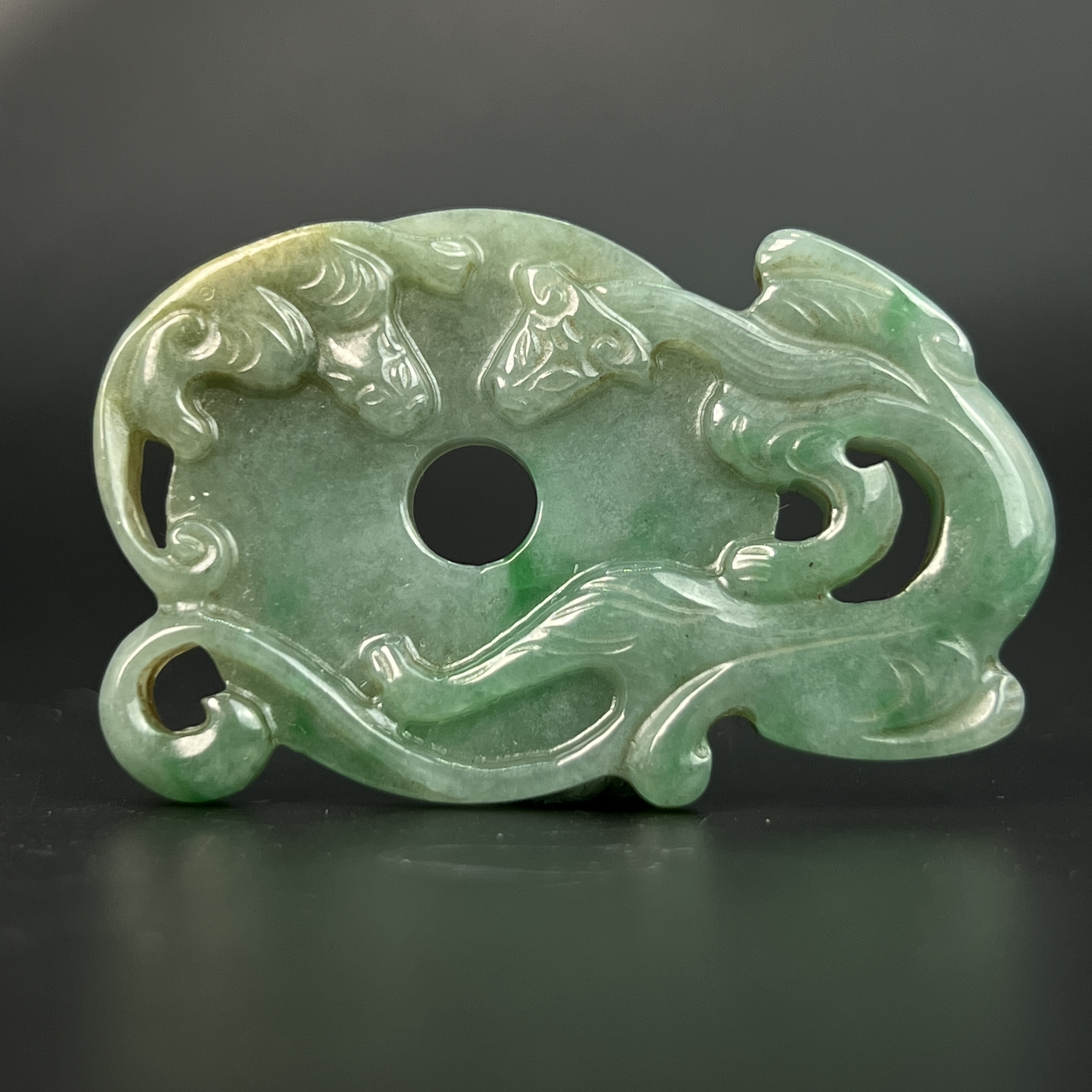 "清晚期翡翠螭龙璧/ DL557914/ 古玩/收藏/德州文物"