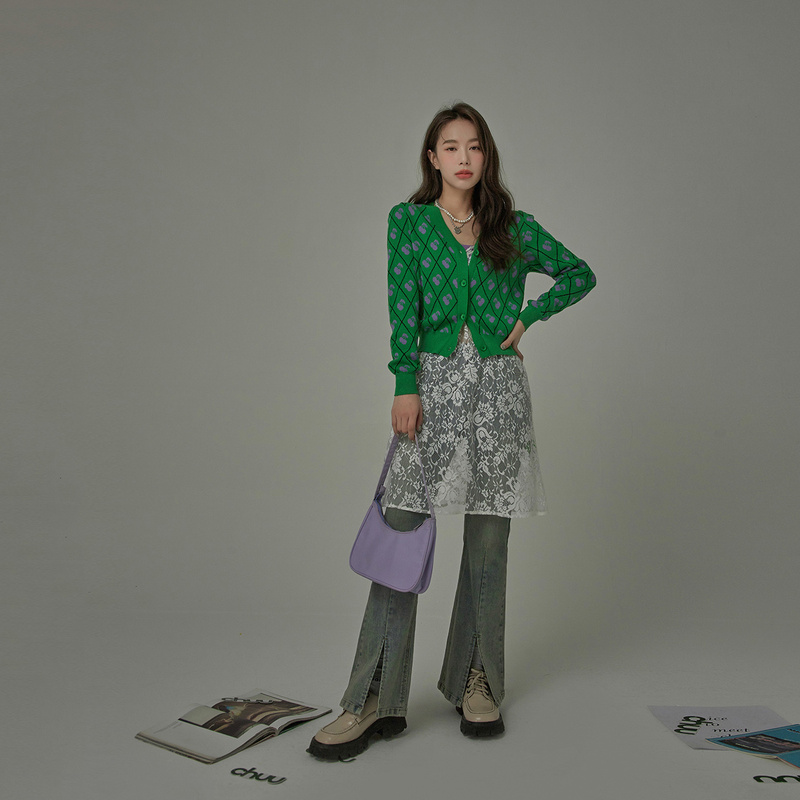 N3201【马琦尧专属】CHUU菱格V领开衫长袖针织衫-Y