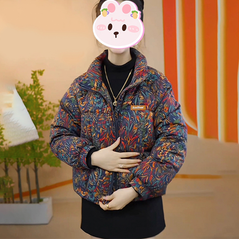 2025冬季新款设计感小众花色棉服女韩系百搭立领休闲保暖棉衣外套