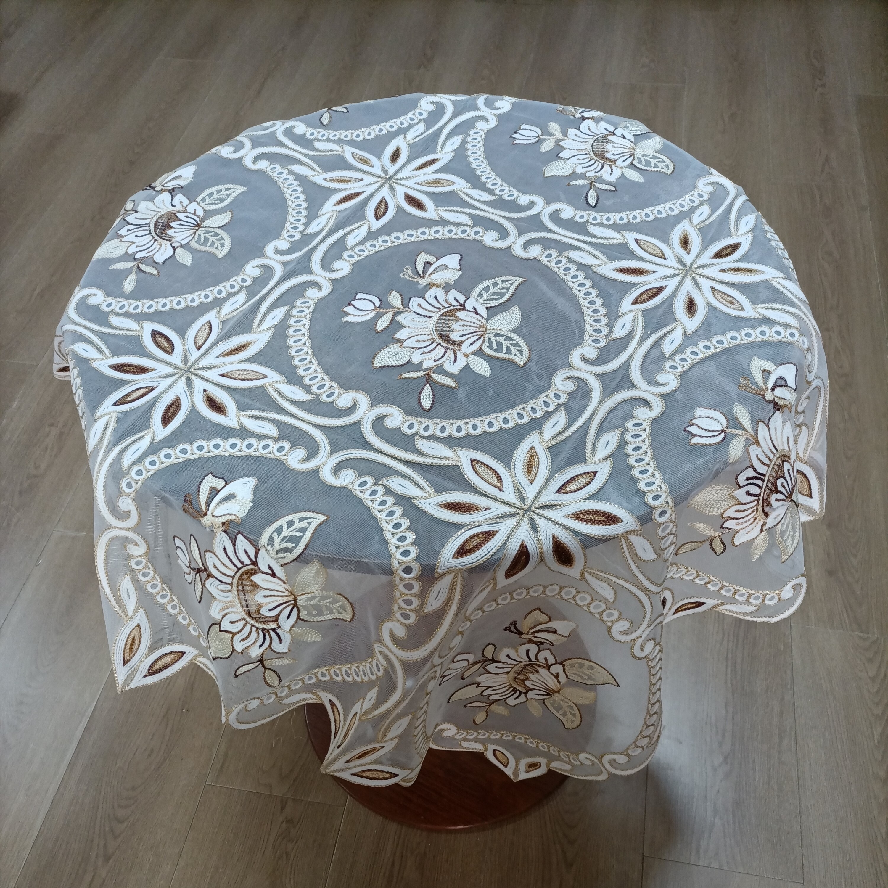 T09 毛绒绣咖莲花(150X150CM方）方桌圆桌麻将桌盖巾，60寸电视盖巾