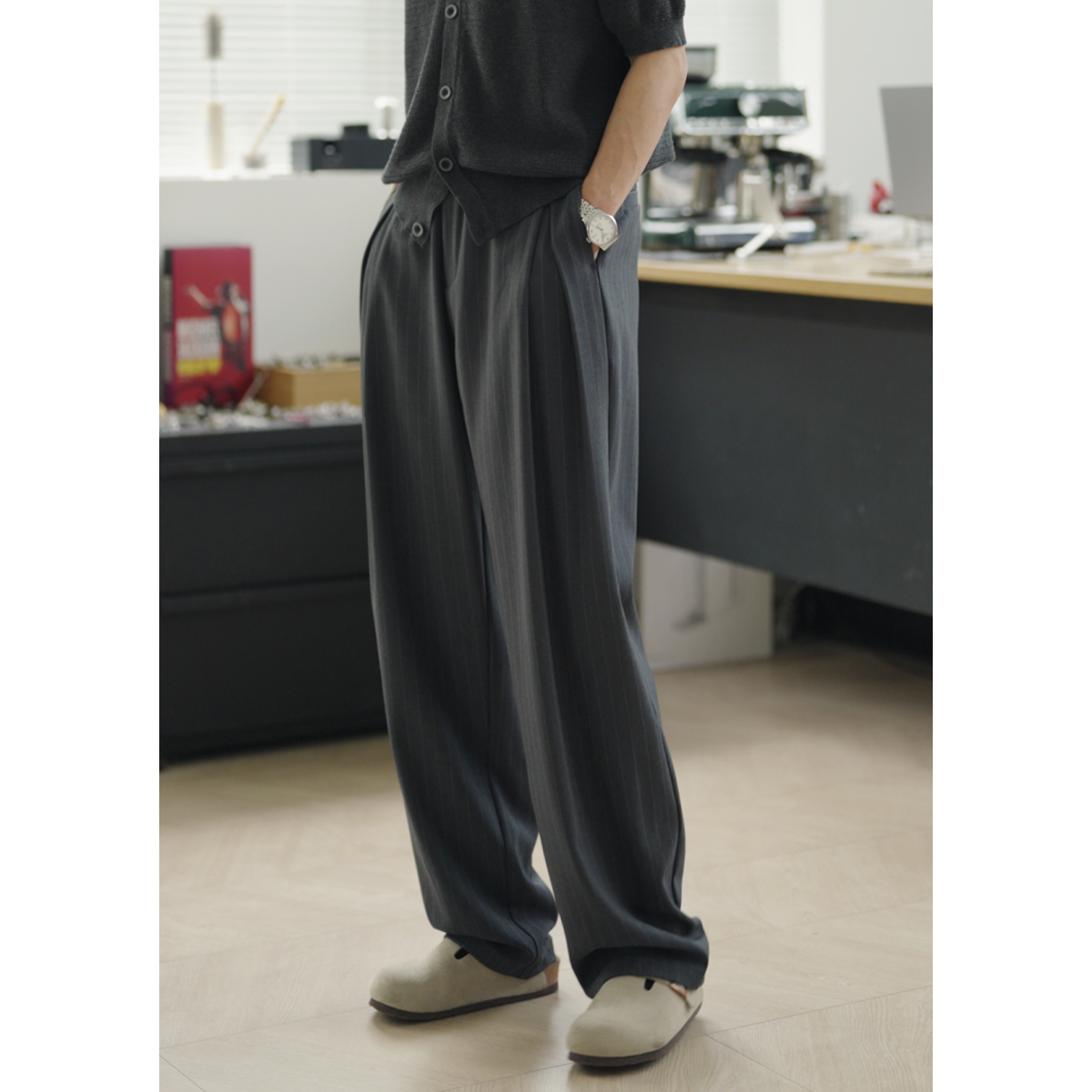 新款夏季高级感呼吸面料百搭时尚宽松薄款休闲长裤西裤男7503