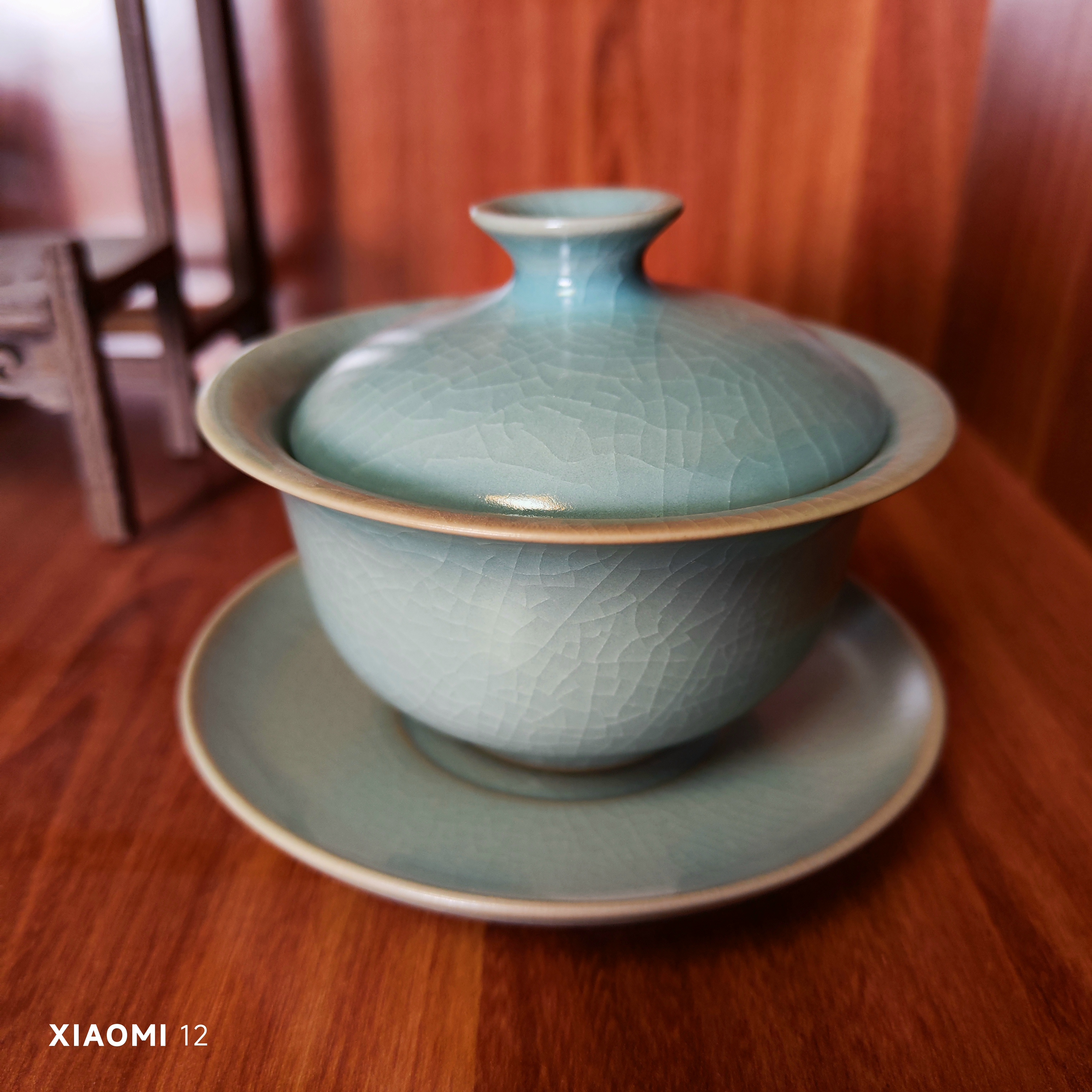 仿古釉天青  元宝盖碗