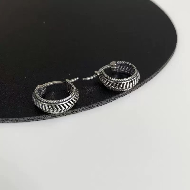 925银耳饰 韩版麻花复古纹理免摘耳扣耳环百搭高级3032