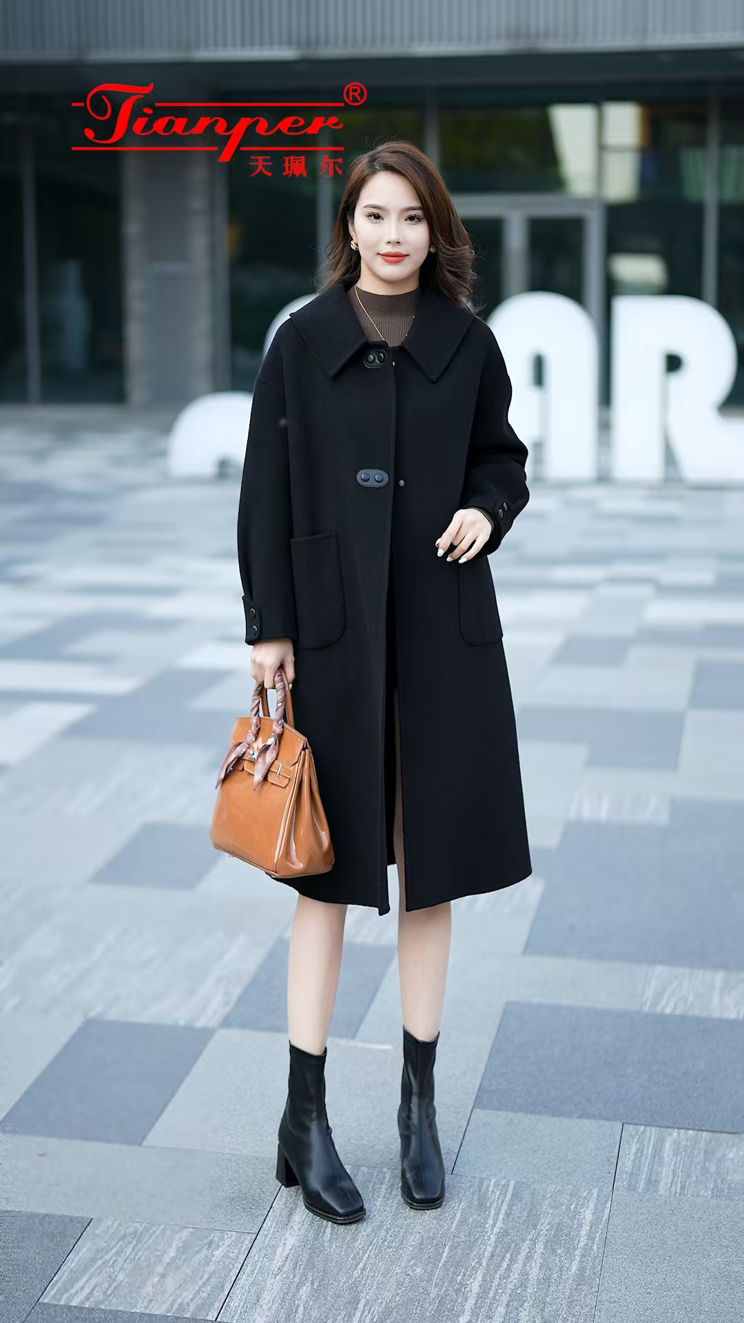 【瑶瑶专属】D617【衣长103】新款娃娃领双面呢女气质时尚中长款秋冬