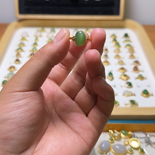 和田玉（碧玉）银S925镶嵌戒指