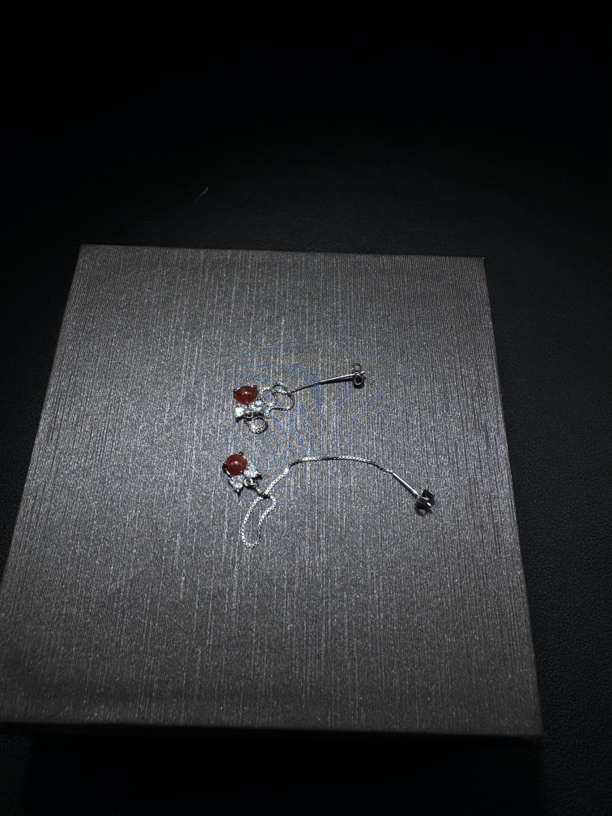 天然缅料A货翡翠红翡蛋面设计耳线耳饰