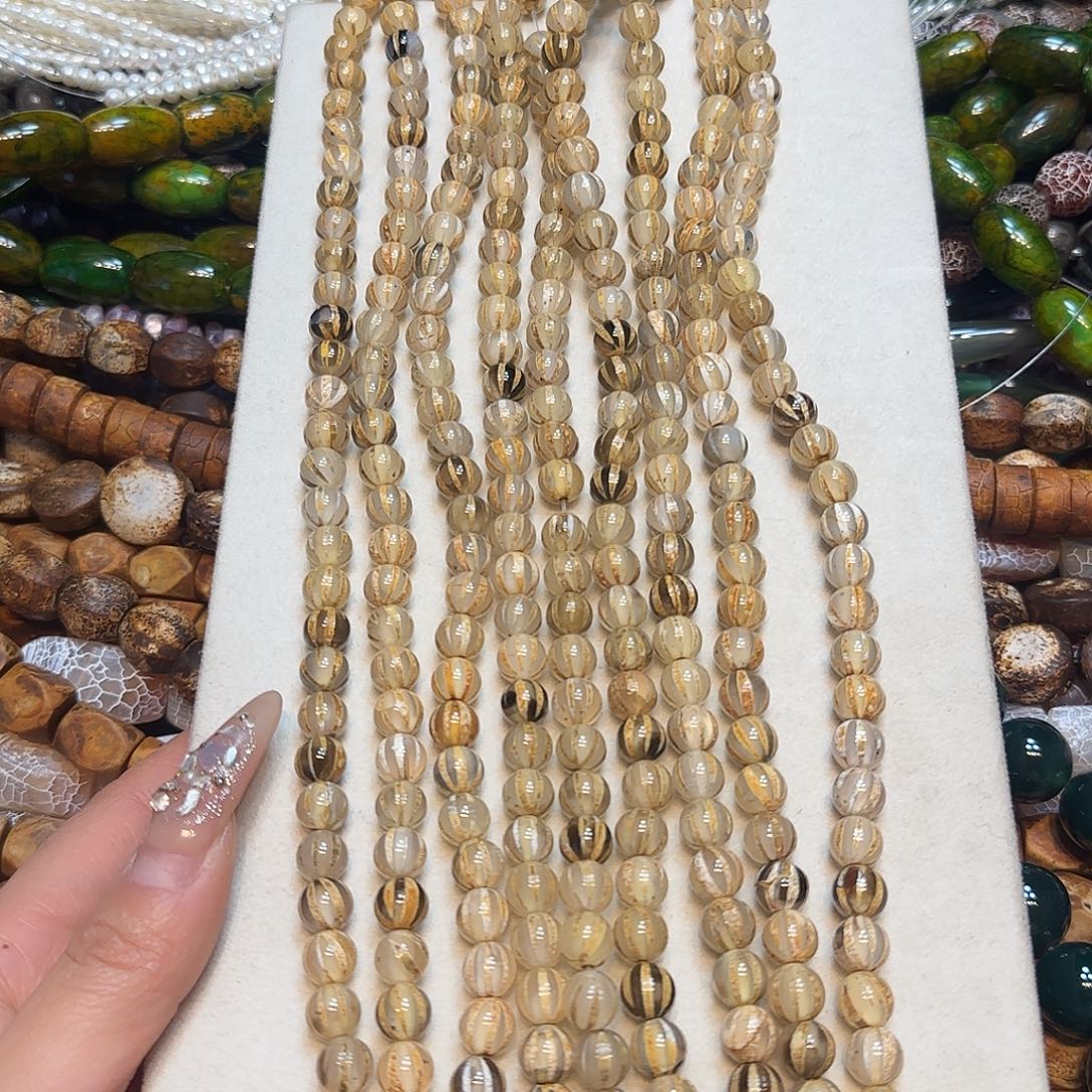 玛瑙/玉髓合金珠宝半成品8mm香槟色玛瑙南瓜一条