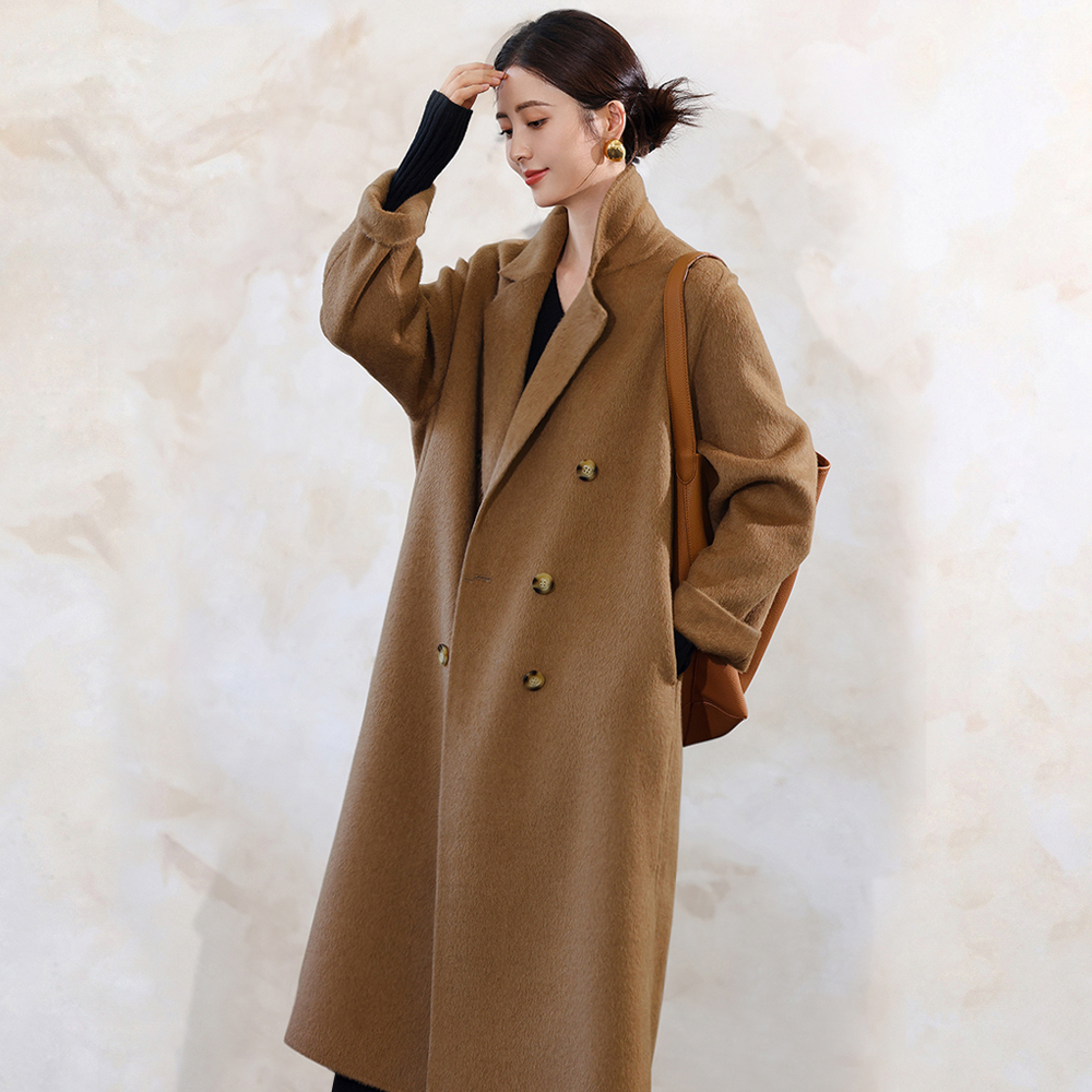 蚕丝牦牛绒双面呢羊毛大衣2025秋冬厚款极简风中长款宽松显瘦外套