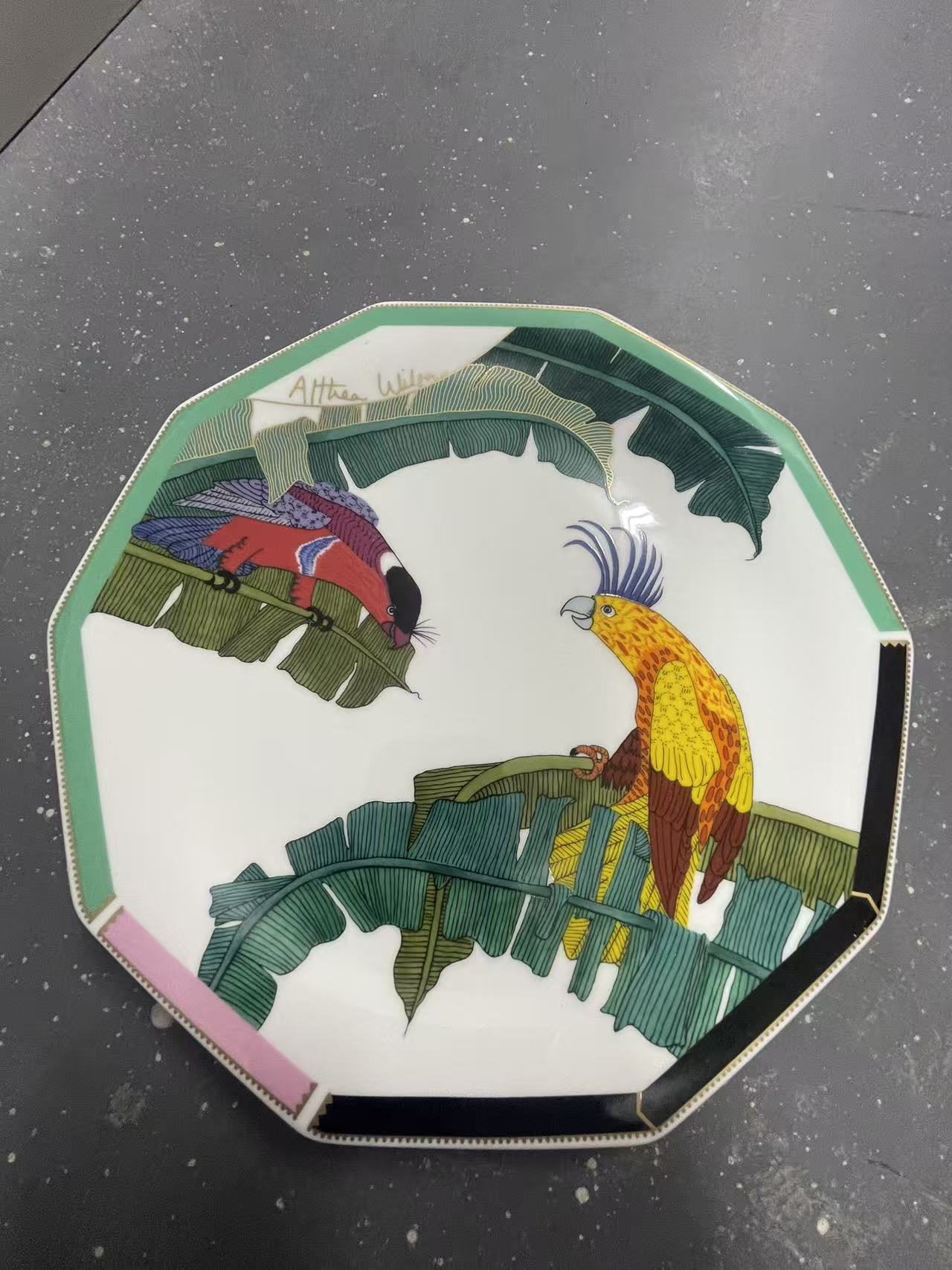 清新风小清新彩绘圆盘花盘金色镶边