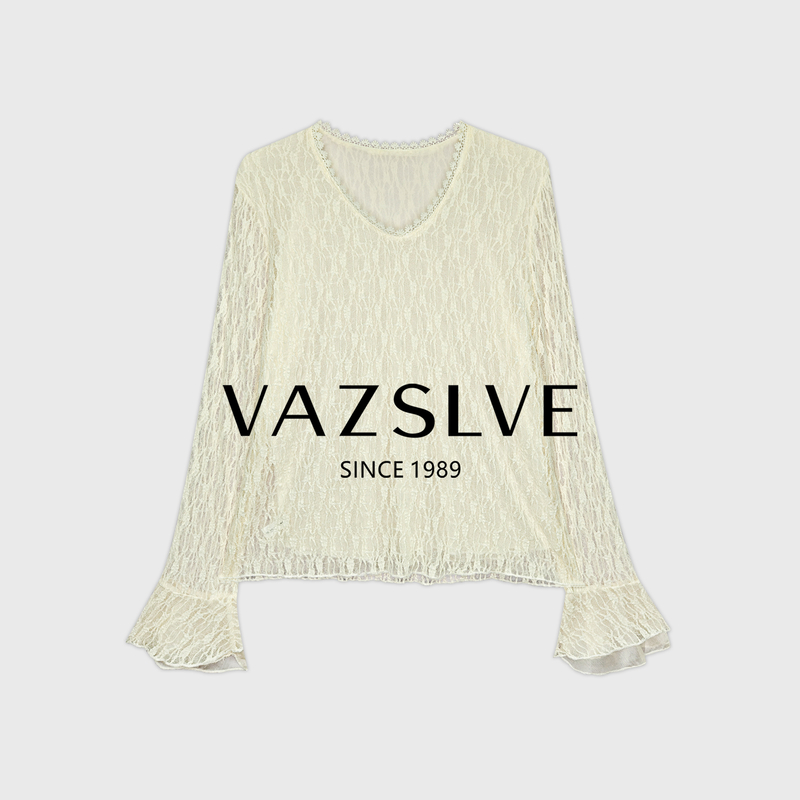 【广州微姐】新款蕾丝镂空设计师气质休闲T恤T7852