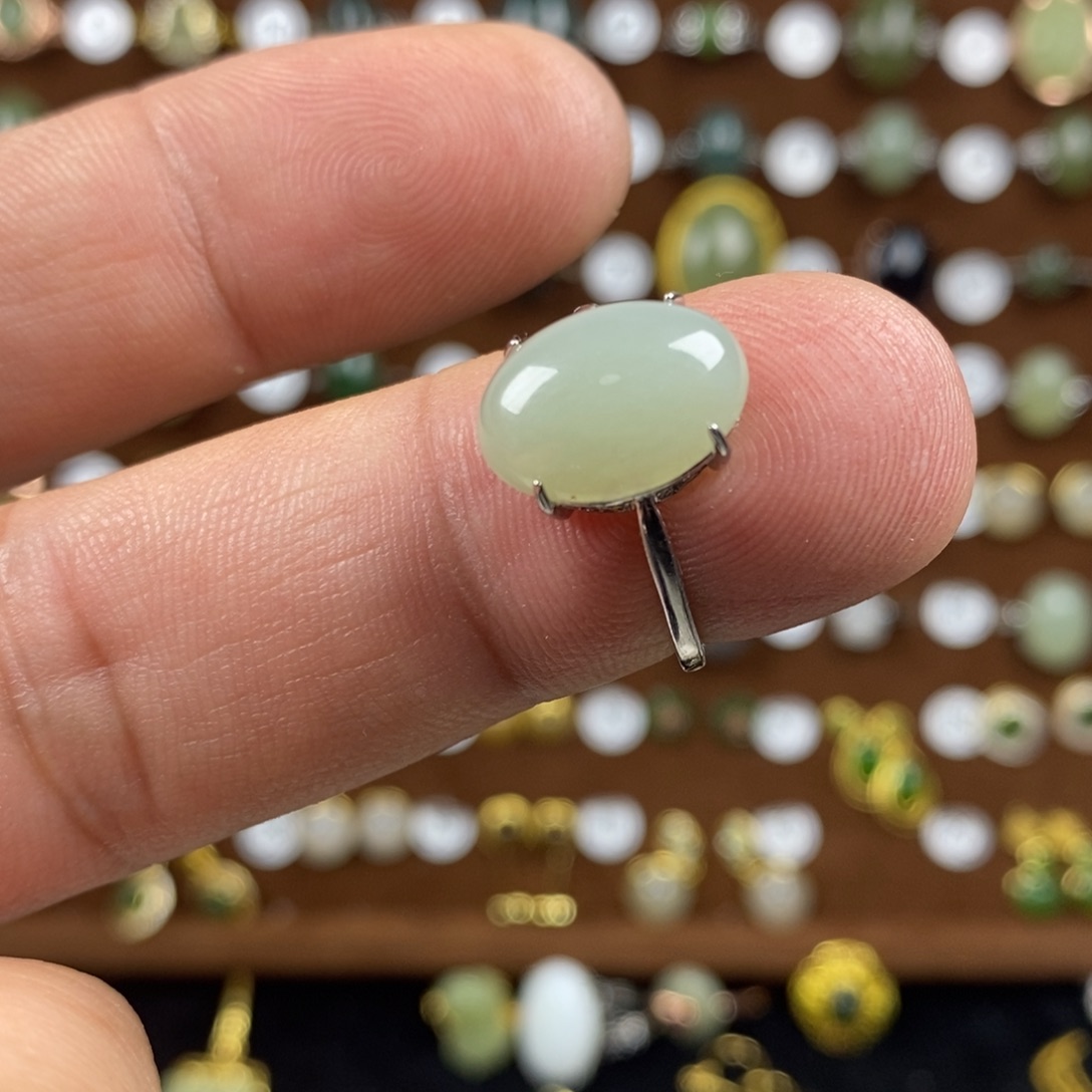 和田玉（青白玉）戒指银S925镶嵌