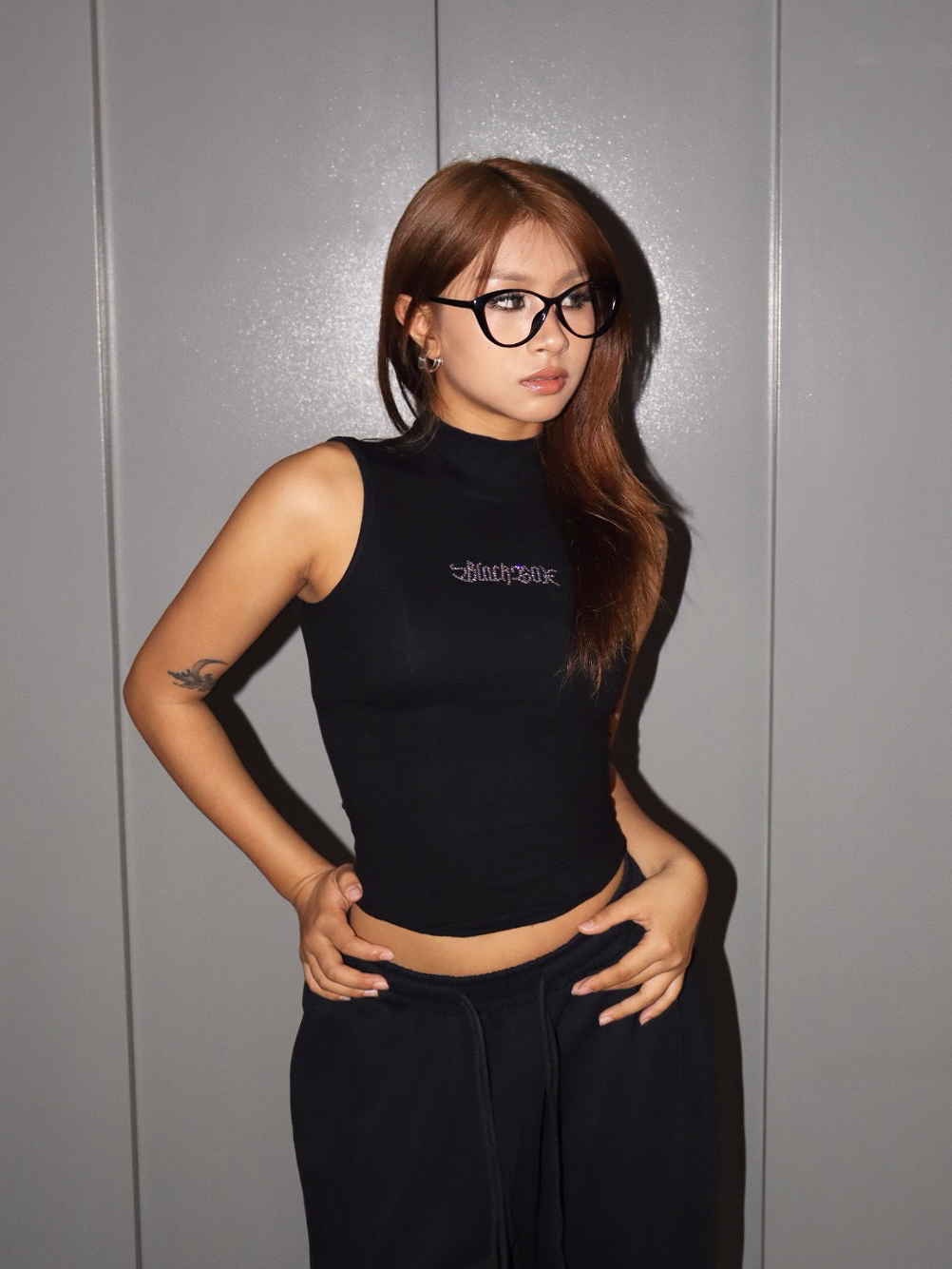 BLACKBOX原创美式贴钻高街外穿高领背心女辣妹短款内搭无袖上衣