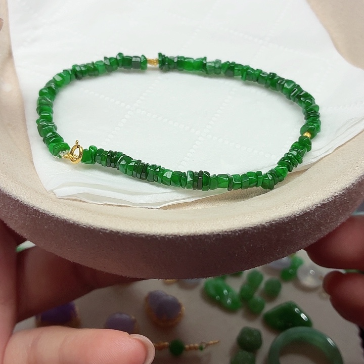 翡翠18K金镶嵌手链天然缅甸翡翠A货