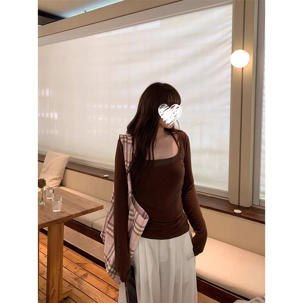 松弛极简长袖T恤女+内搭吊带两件套  60253