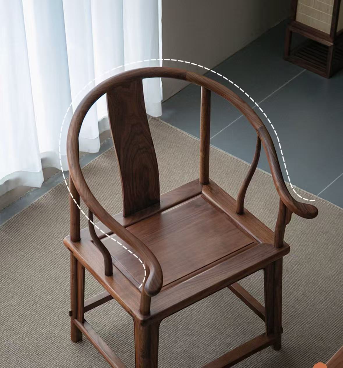 北美黑胡桃实木家用圈椅茶椅书桌椅办公椅新中式实木椅