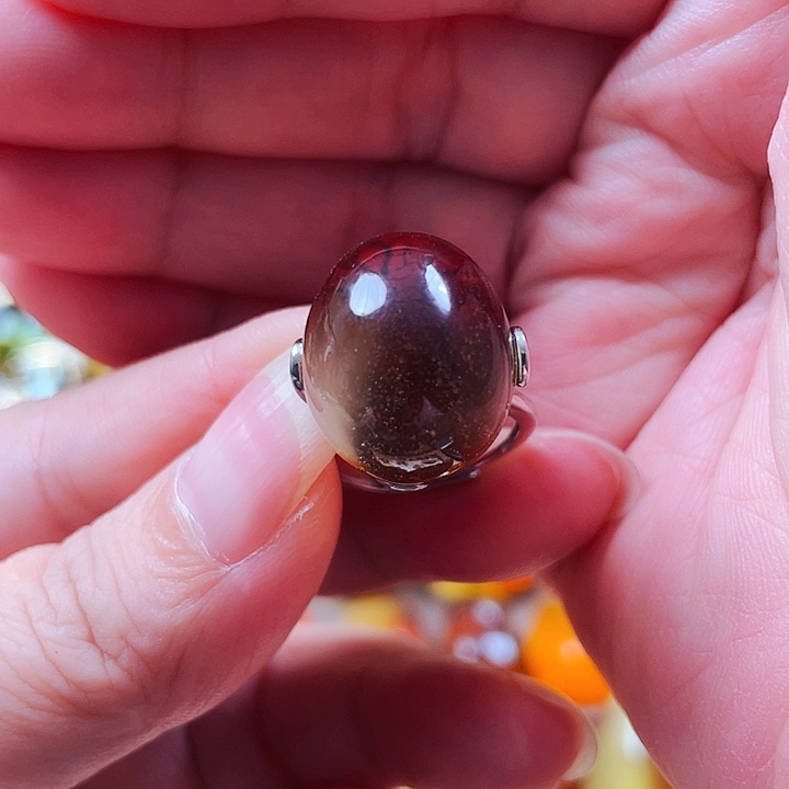 银S925镶嵌琥珀裸石戒指