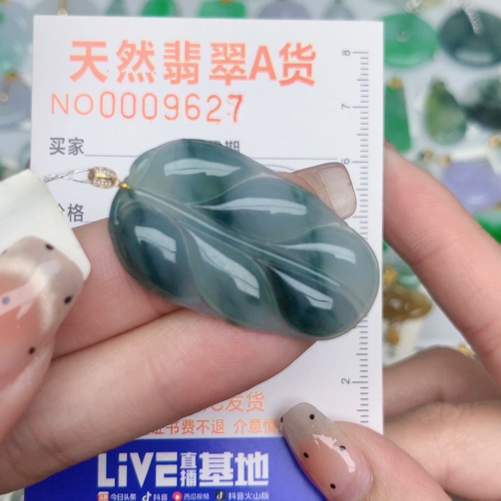 翡翠18K金镶嵌颈饰叶子