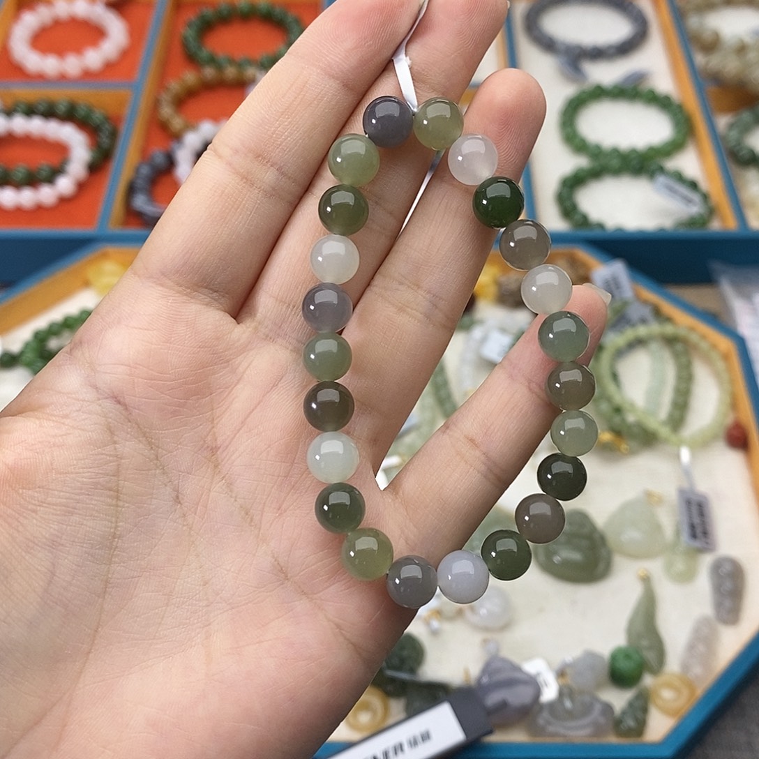 和田玉未镶嵌手串w24多宝8mm