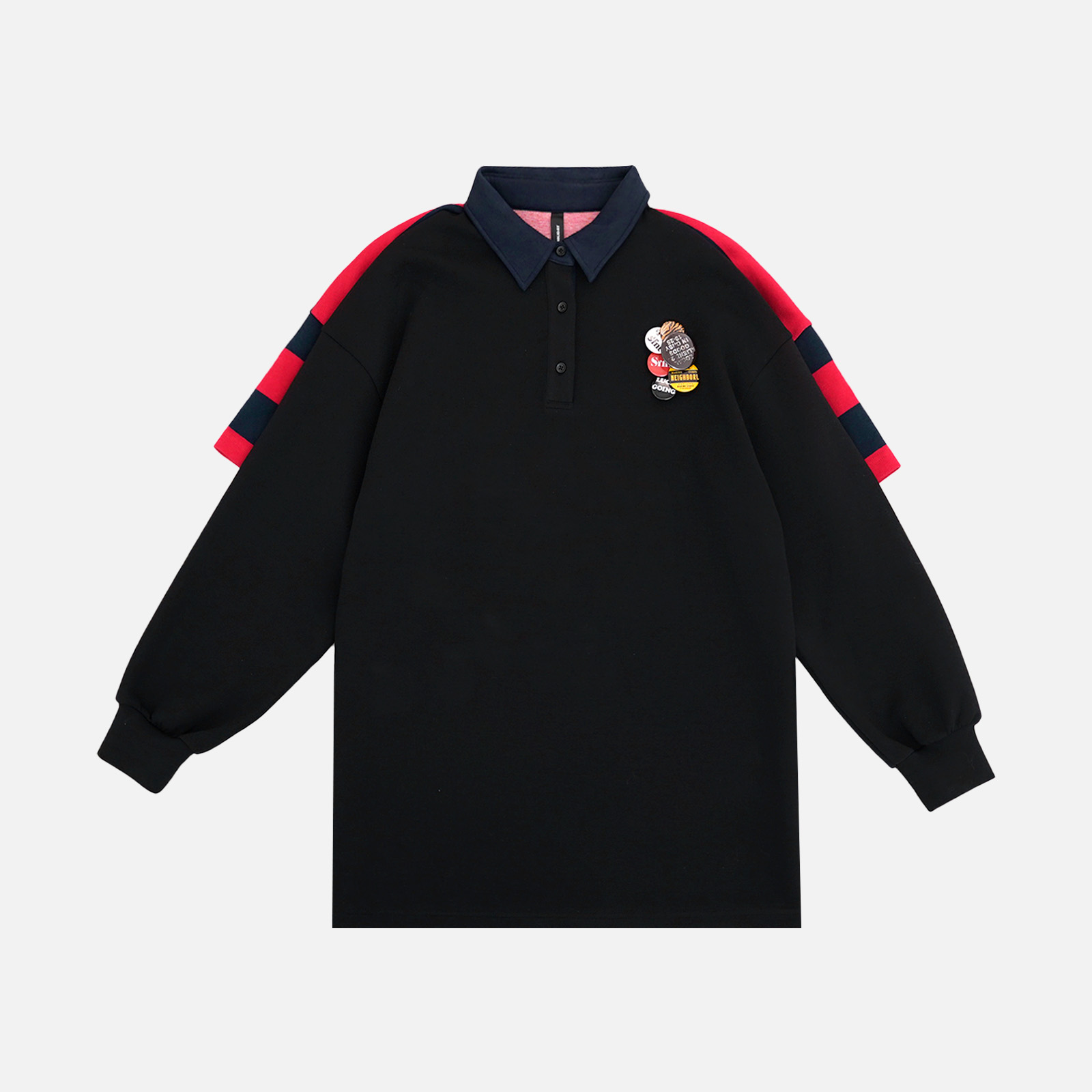 【上新】GGAHOLIDAY秋季时尚宽松条纹撞色拼接潮流长袖T恤-154074