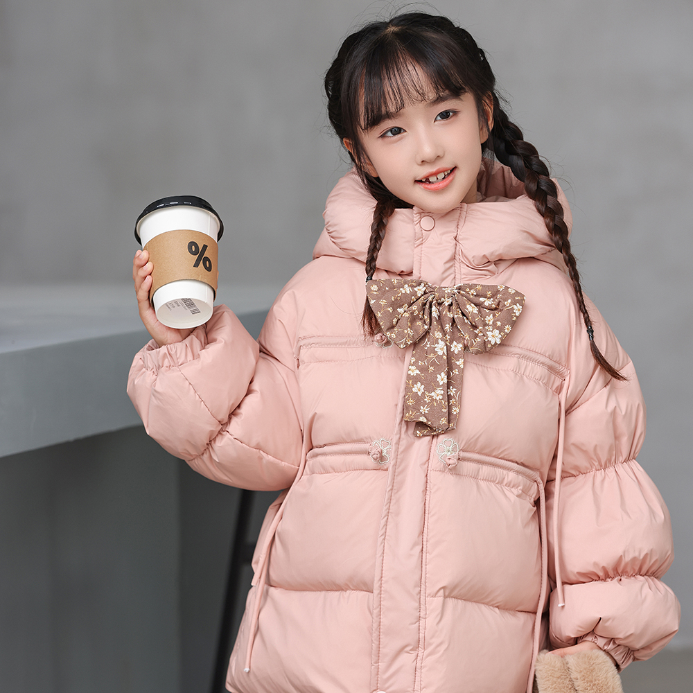 反季韩版童装秋冬新款女童绒羽服防寒加厚保暖甜美外套面包服