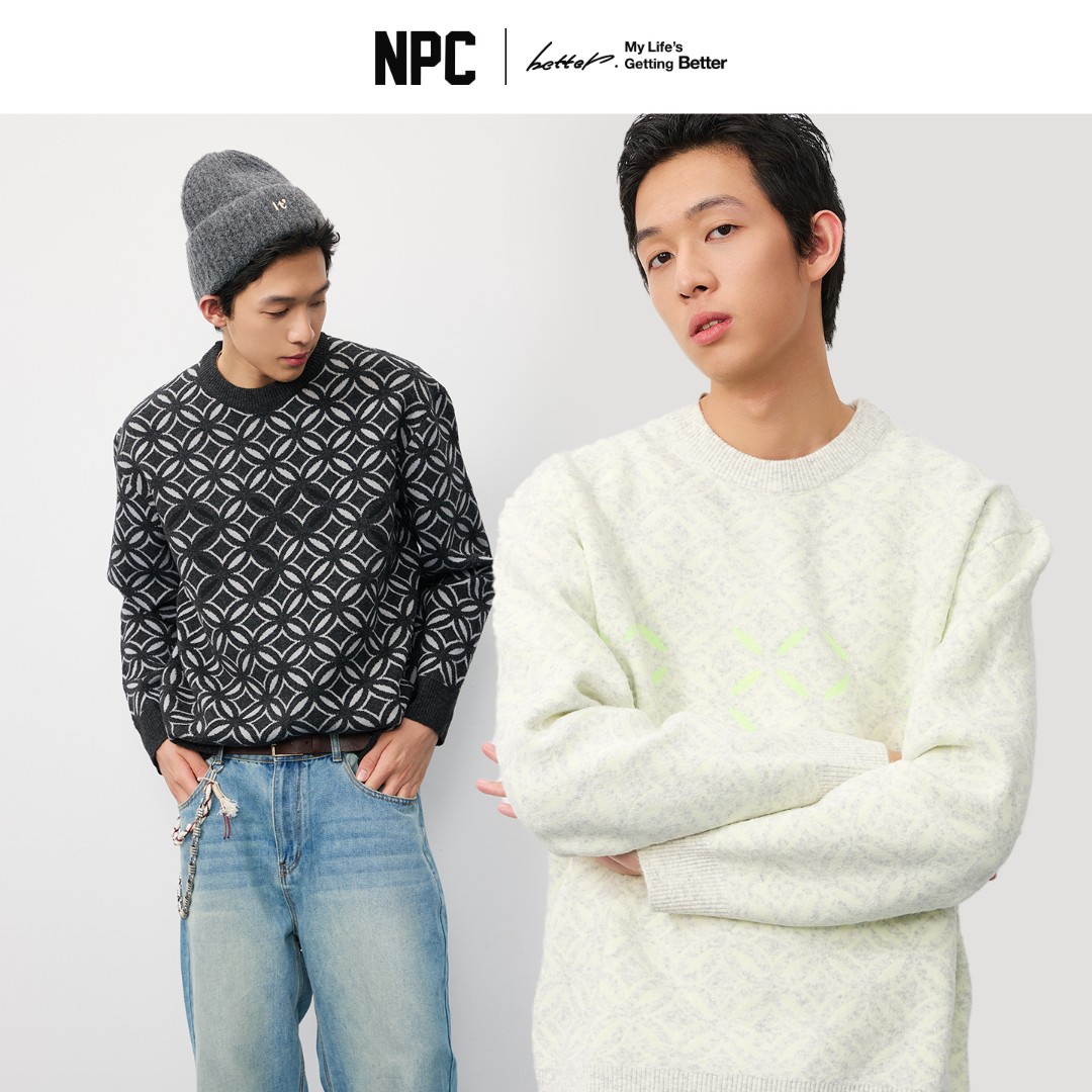 NPC潮牌保暖圆领毛衣男百搭元宝图案微弹秋季新品NP57SW58