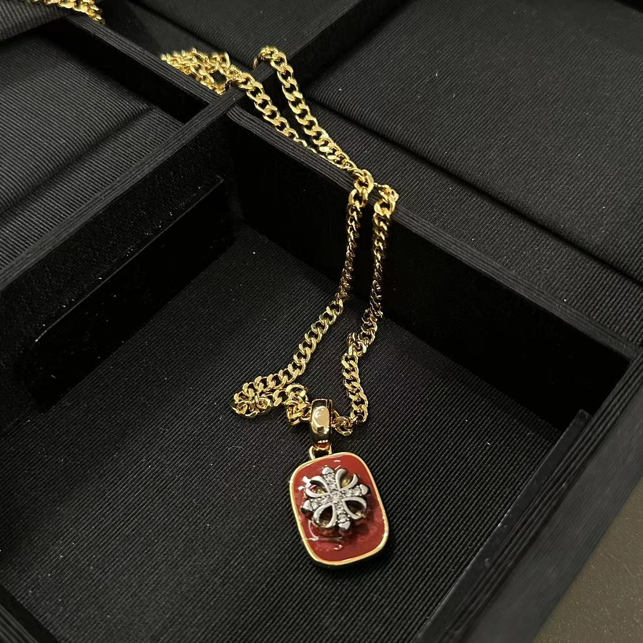 铜合金项链 红色方块气质项链-90891