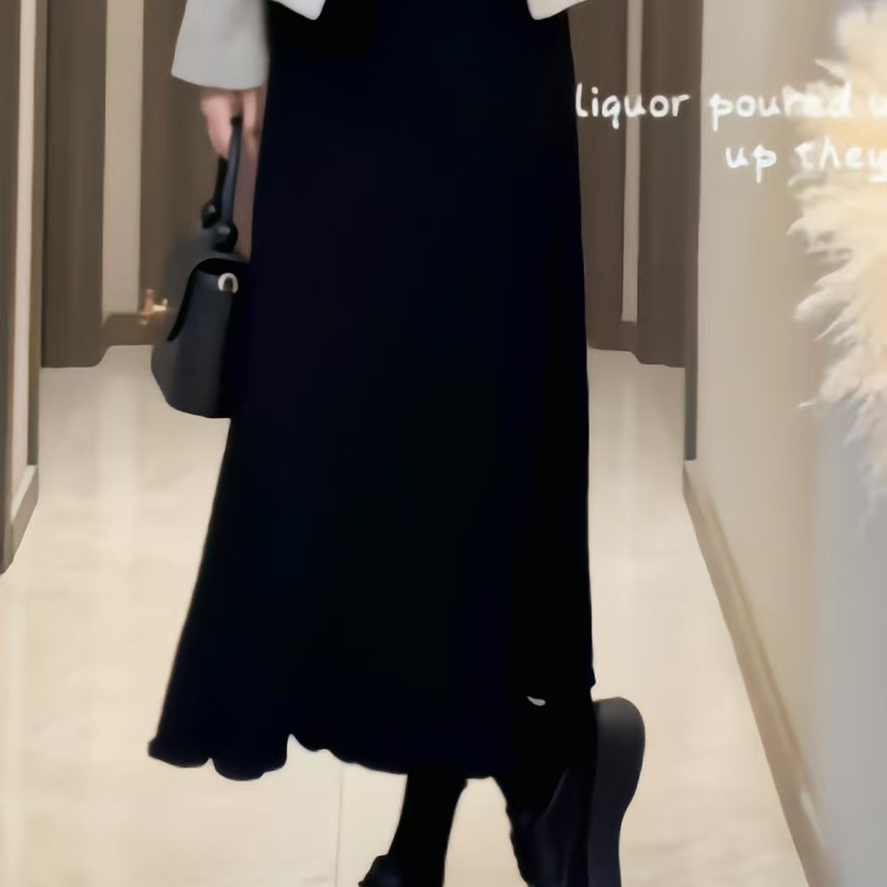 莫代尔针织毛线高腰中长款秋冬百搭显瘦女半身裙