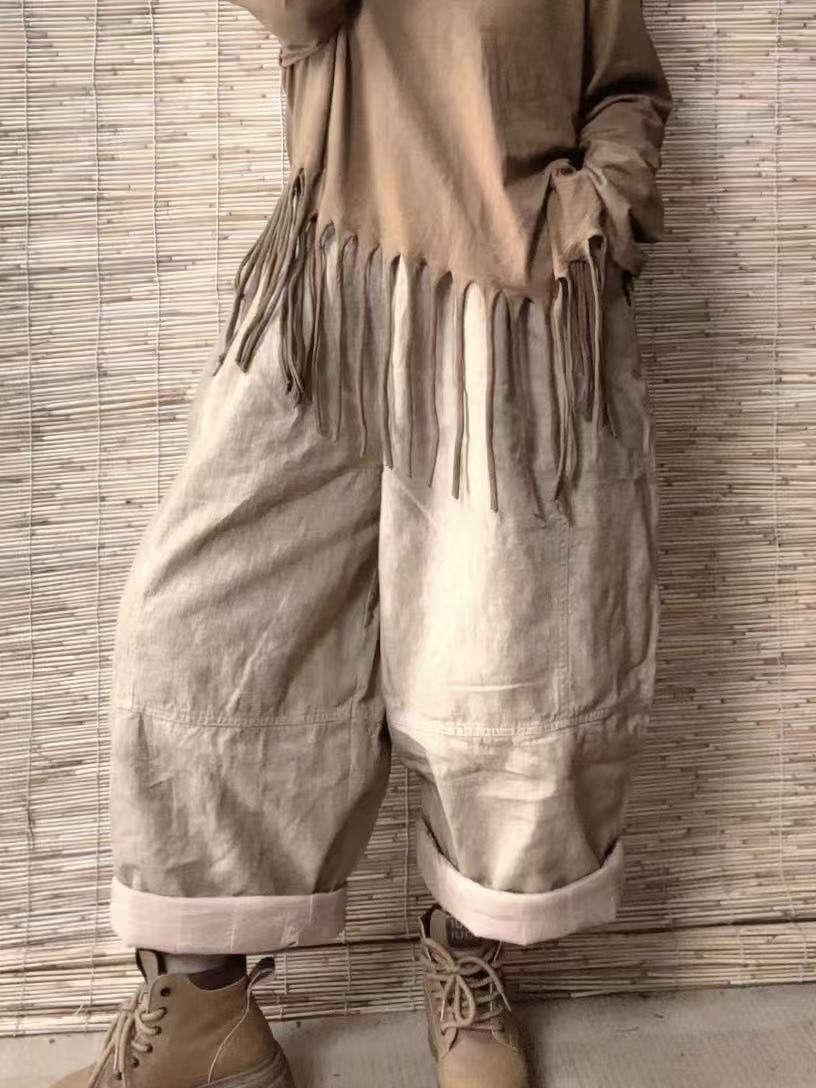 2025年新款纯亚麻复古砂洗炒色做旧加棉九分靴裤休闲百搭宽松