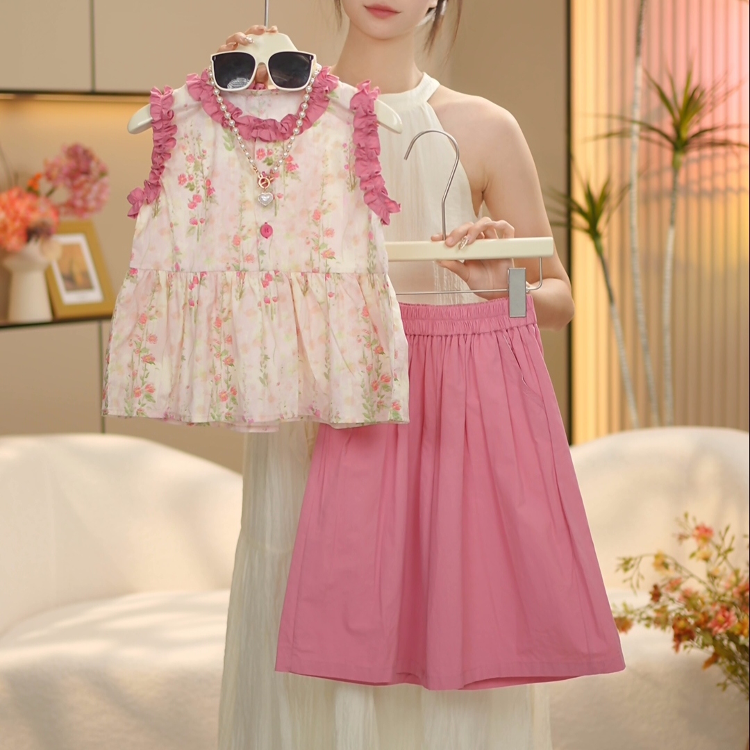 boboe/波波鹅女童夏季新款套装时尚百搭上衣+裤子--Y4843