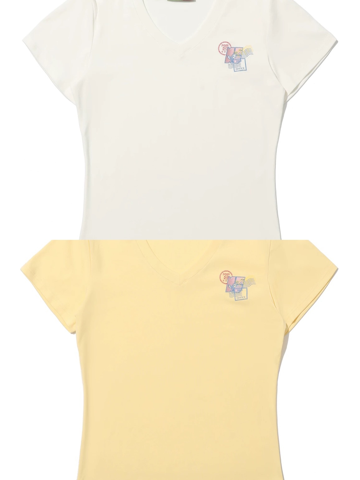 发芽邮票V领夏日慵懒风女款短袖T恤