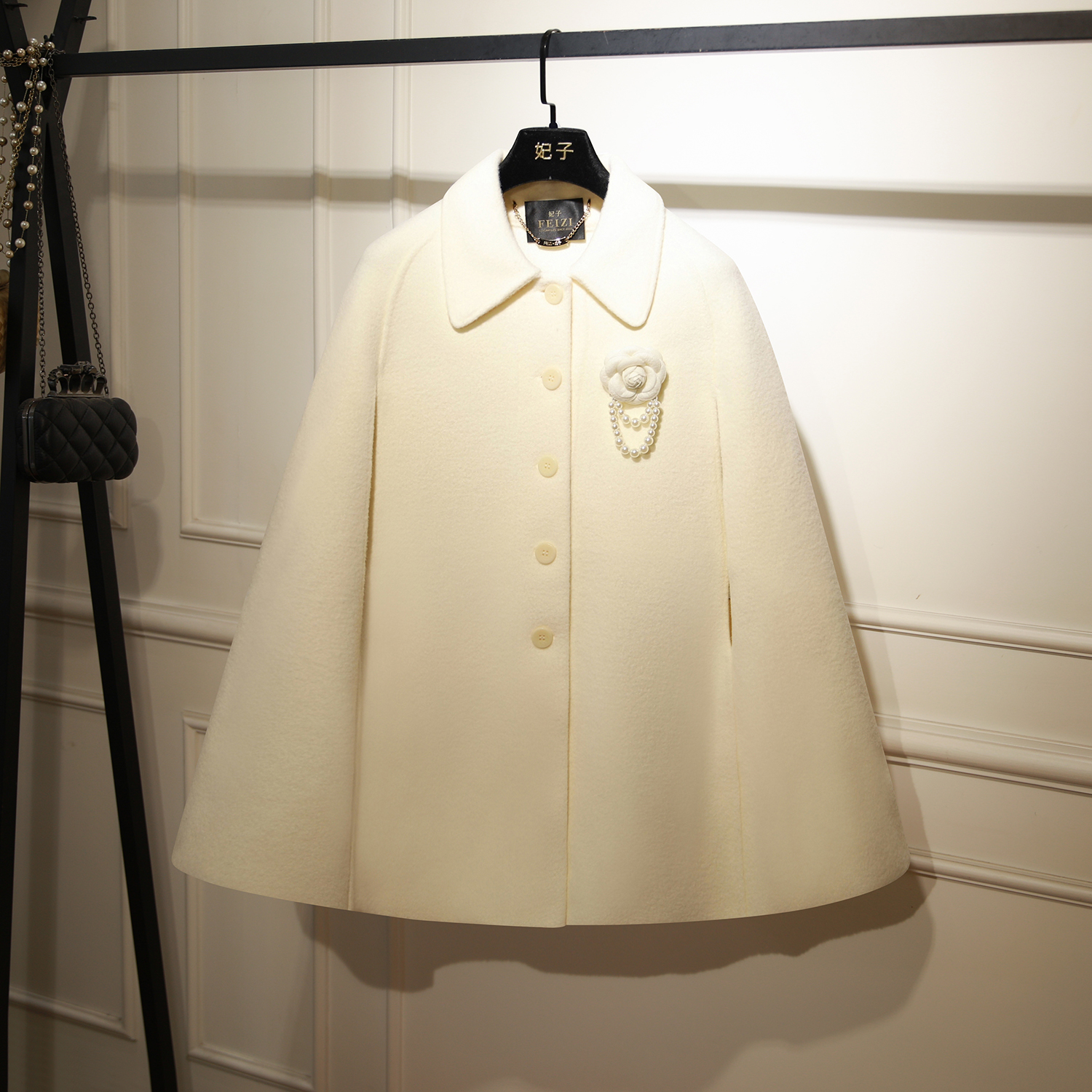 FEIZI妃子~简奢~气质斗篷毛呢外套女修身显瘦披肩气质淑女呢大衣