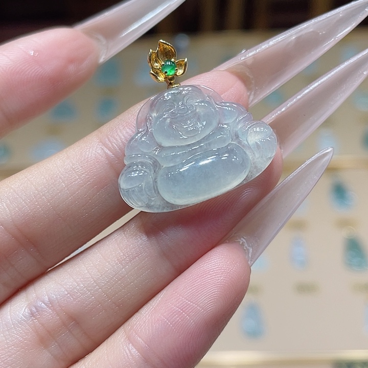 翡翠18K金镶嵌吊坠(不含链)