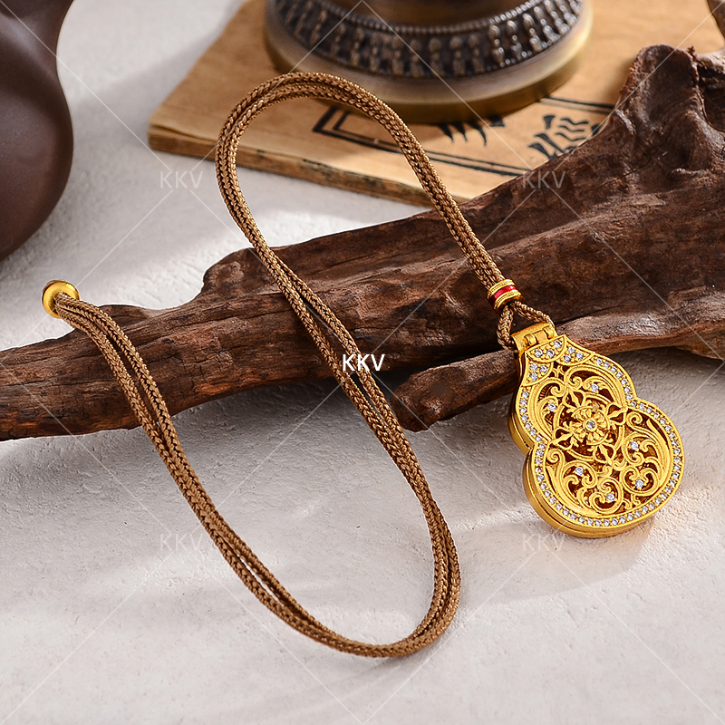 合金锆石吊坠 合金传统葫芦观音镶嵌锆石金色项链吊坠