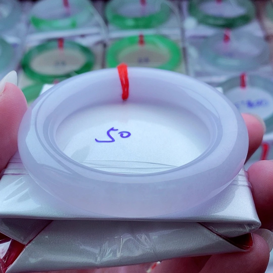 0801编50冰紫罗兰胖圆高贵镯天然缅甸翡翠A货传承50.2，11.3，11.8。